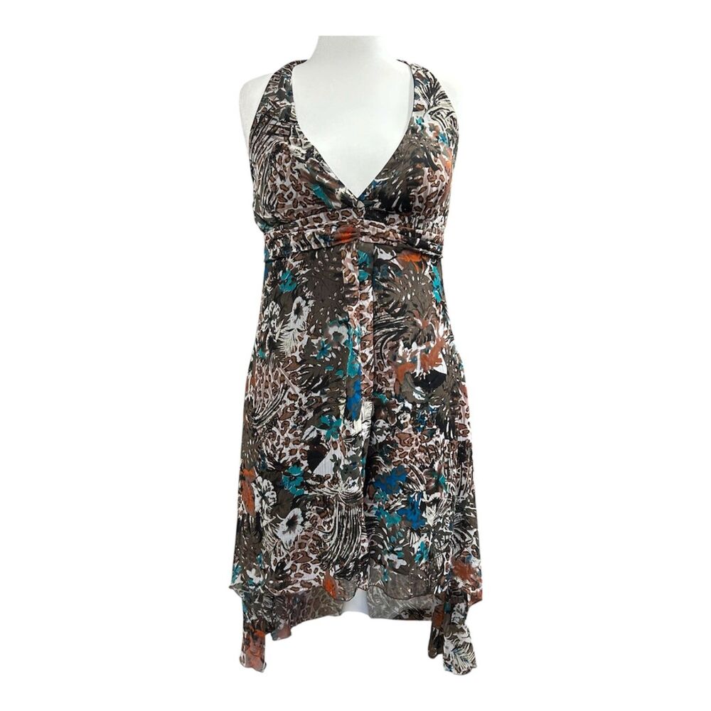 NEW Panitti Chiffon Y2K Halter High Low Boho Print Mini Dress Sz XL